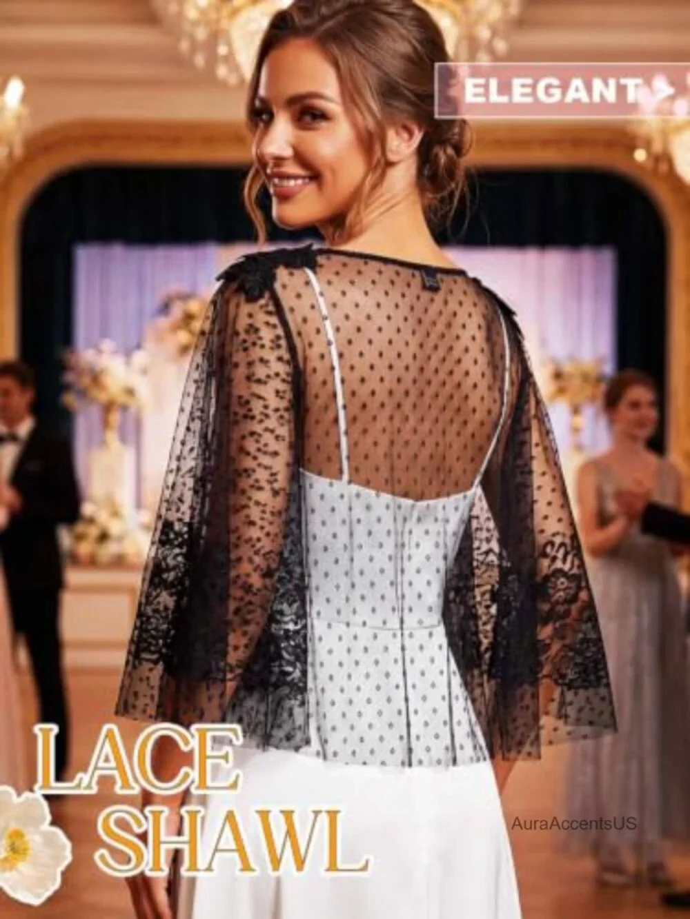 Sheer Floral Lace Wedding Shawl Wrap for Evening Dresses